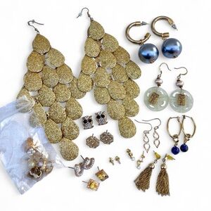 Bundle of vintage and modern gold earrings glam freshwater Pearl eclectic